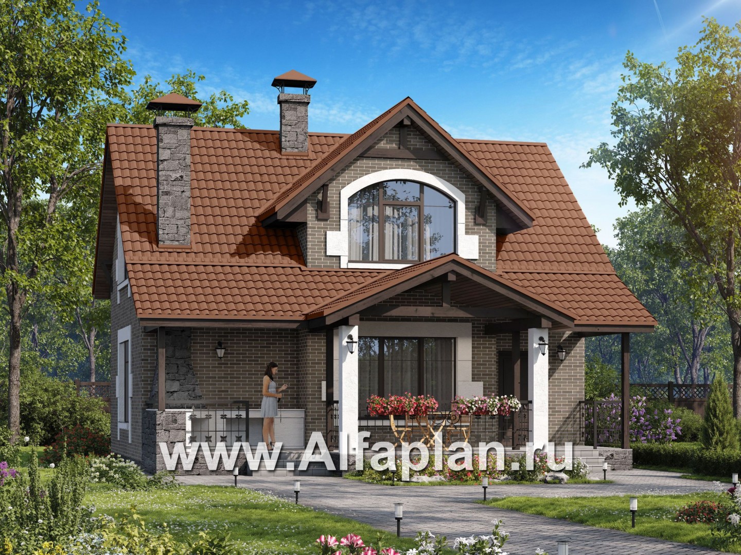 Проекты домов Альфаплан - Небольшой уютный дом с террасой-барбекю - дополнительное изображение №1
