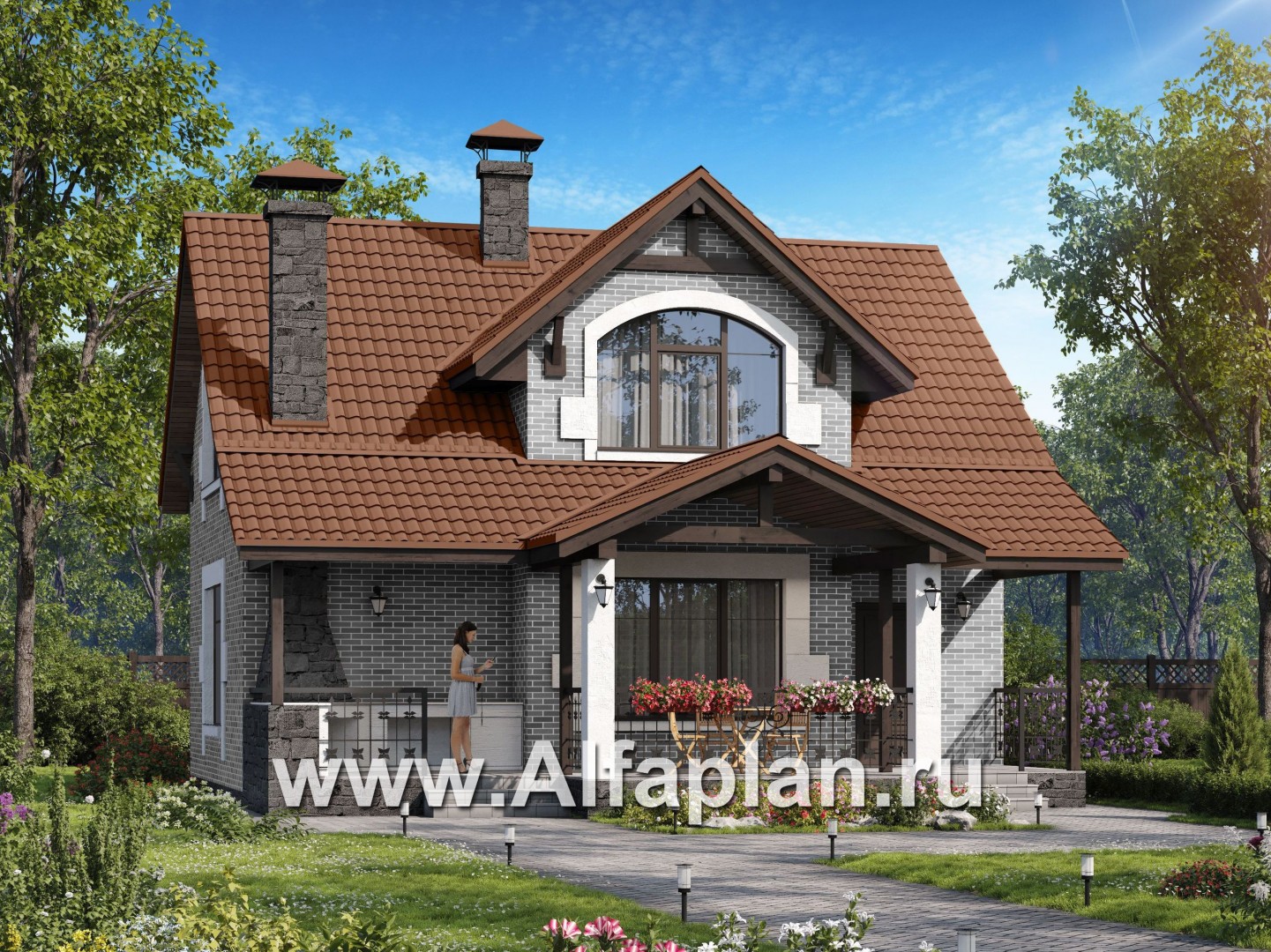 Проекты домов Альфаплан - Небольшой уютный дом с террасой-барбекю - дополнительное изображение №2