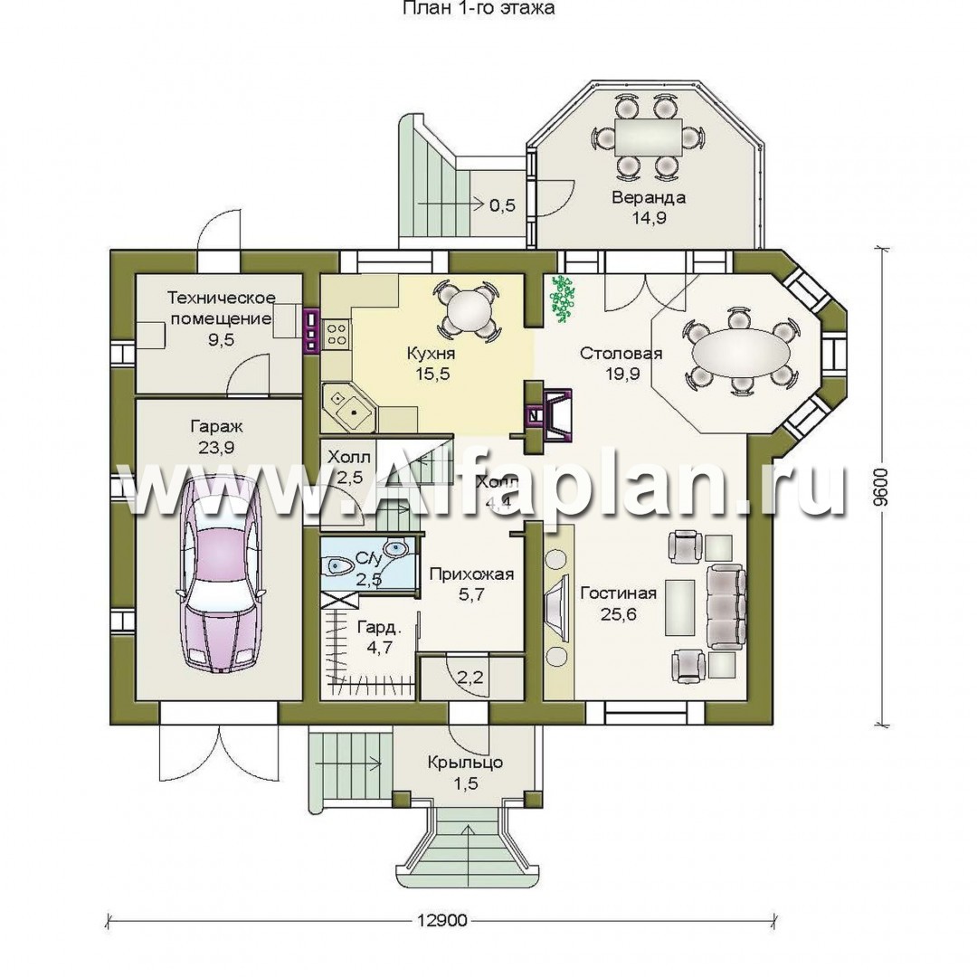 Проекты домов Альфаплан - «Магистр» - респектабельный коттедж с гаражом - изображение плана проекта №1