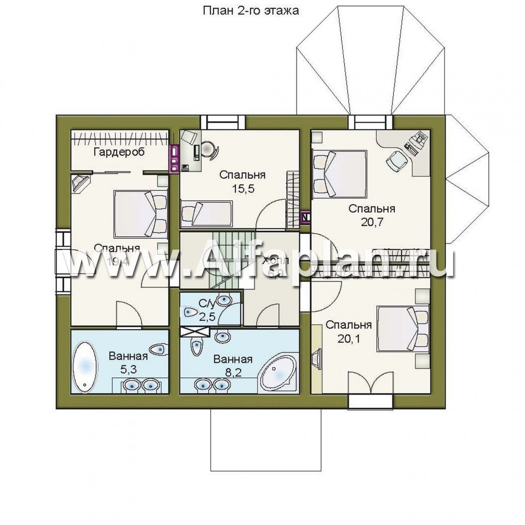 Проекты домов Альфаплан - «Магистр» - респектабельный коттедж с гаражом - план проекта №2