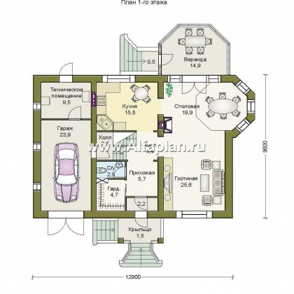 Проекты домов Альфаплан - «Магистр» - респектабельный коттедж с гаражом - превью плана проекта №1