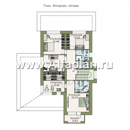 Проекты домов Альфаплан - «Новый поворот» - двухэтажный дом с гаражом с кабинет (только перегородки)ом на на 1 этажом - превью плана проекта №3