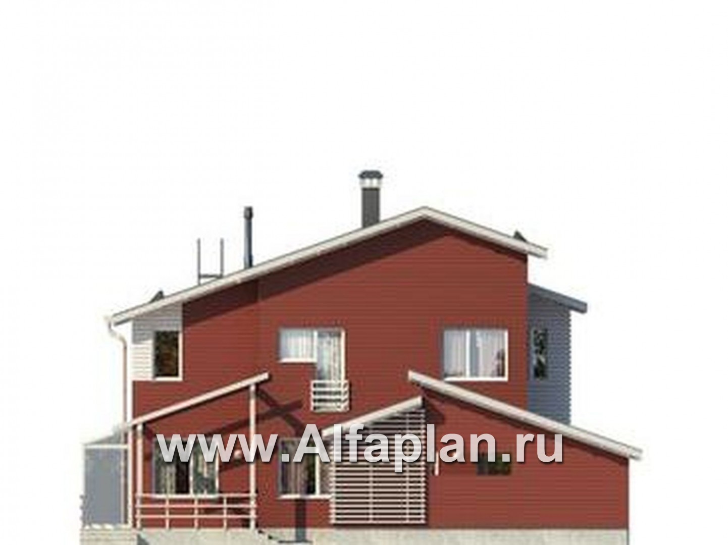 Проект каркасного двухэтажного дома, с террасой и с навесом на 1 авто, в современном стиле - фасад дома