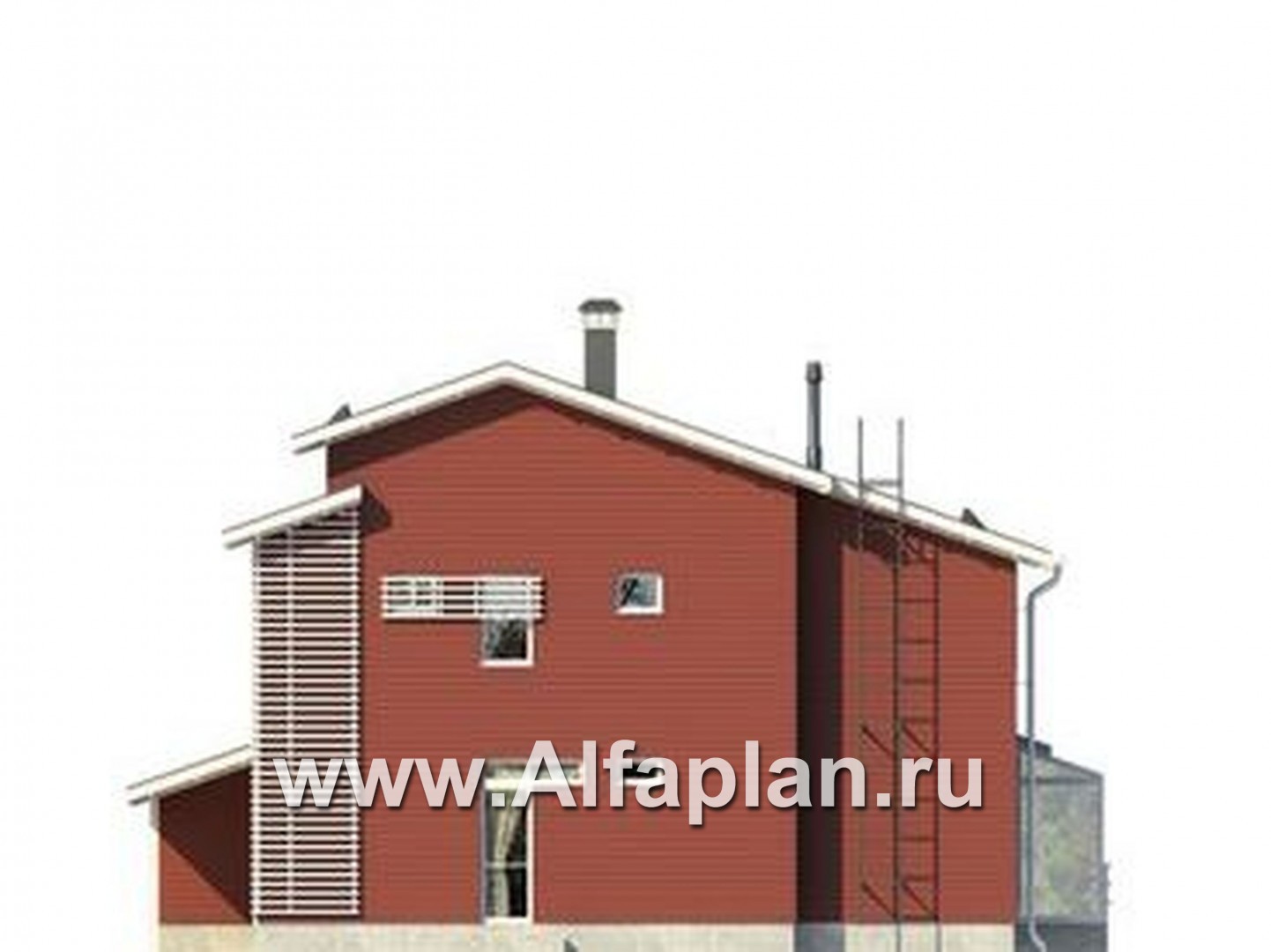 Проект каркасного двухэтажного дома, с террасой и с навесом на 1 авто, в современном стиле - фасад дома