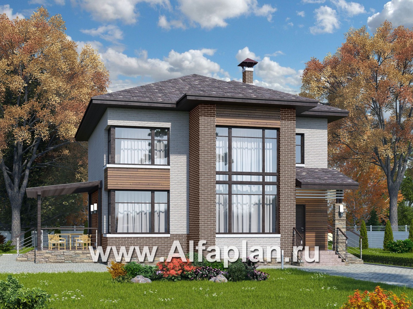 Проекты домов Альфаплан - Стильный двухэтажный коттедж со вторым светом - основное изображение