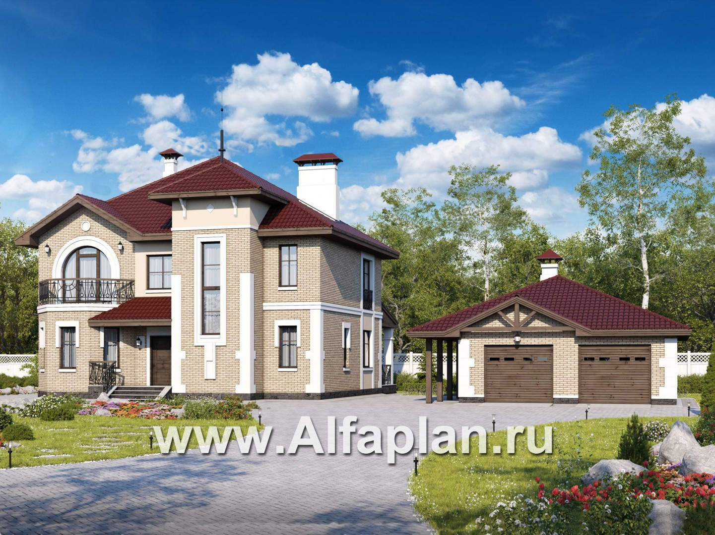 «Феникс»_ДУО - проект двухэтажного коттеджа + проект гаража на 2 авто - основное изображение