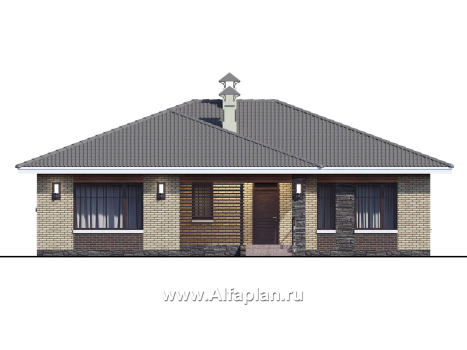 Проекты домов Альфаплан - «Вуокса» - проект одноэтажного дома из кирпича с комфортной планировкой - превью фасада №1