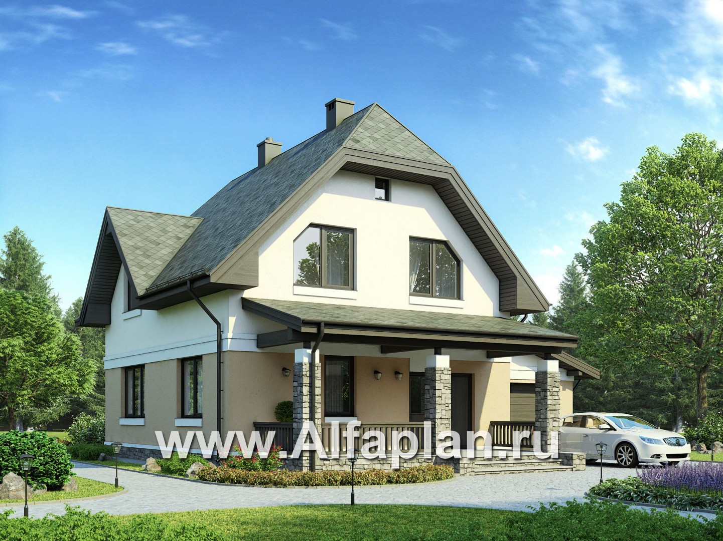 Проекты домов Альфаплан - Экономичный дом с гаражом - основное изображение