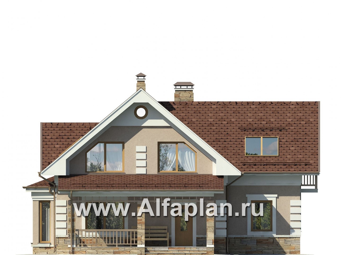 Проекты домов Альфаплан - Уютный загородный дом с верандой - изображение фасада №1