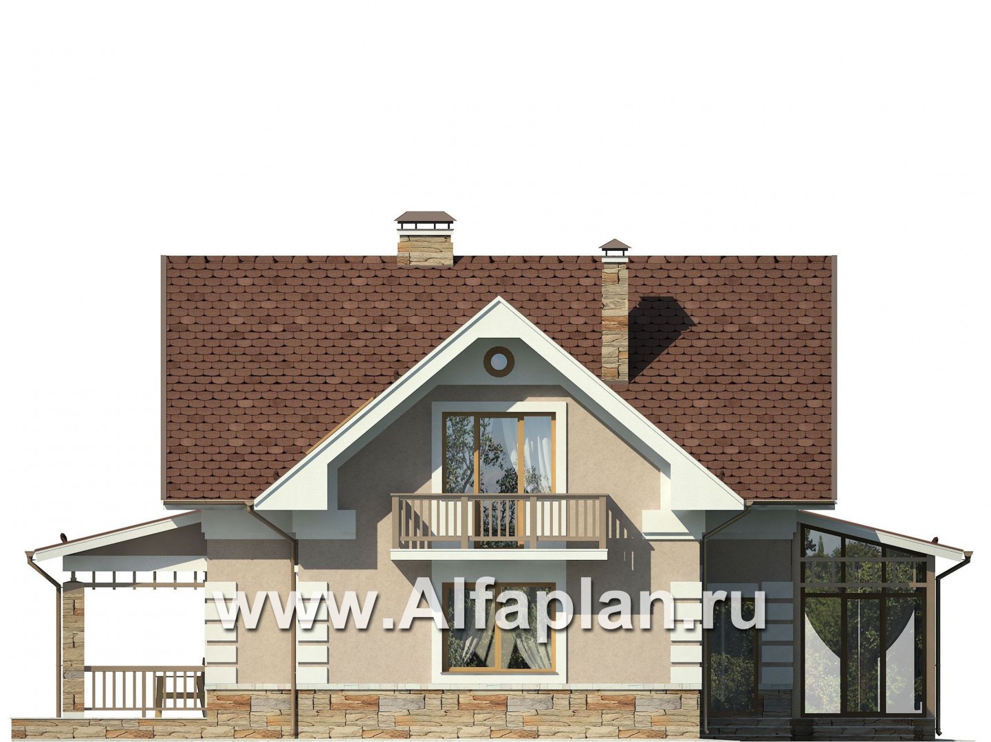 Проекты домов Альфаплан - Уютный загородный дом с верандой - изображение фасада №4