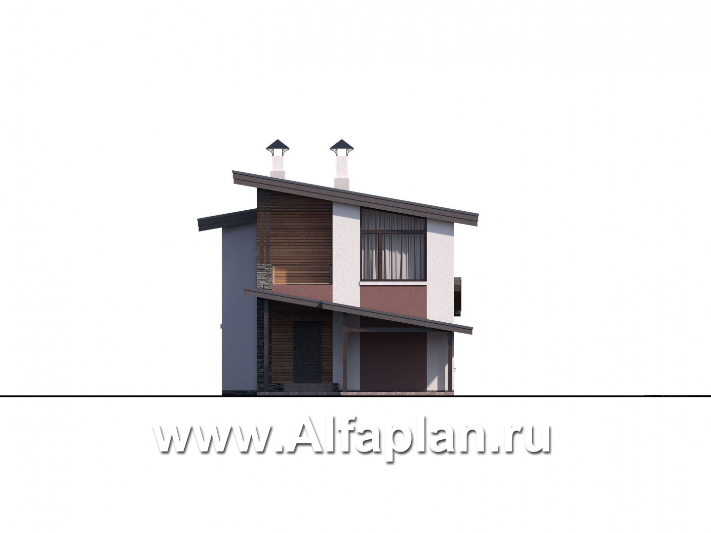 Проекты домов Альфаплан - «Арс» - дом с гаражом-навесом для узкого участка - изображение фасада №1