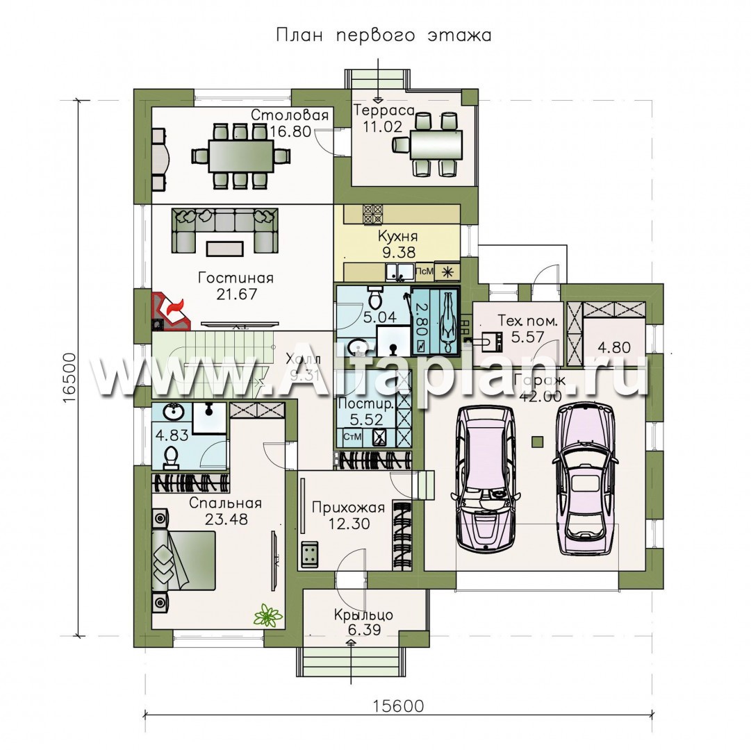 Проекты домов Альфаплан - «Выбор русалки» - современный комфортабельный дом с большим гаражом - изображение плана проекта №1