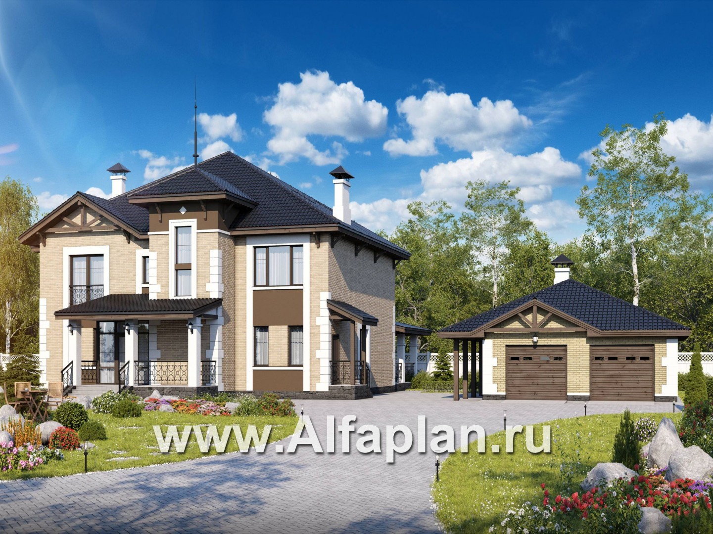 «Демидов» ДУО - проект двухэтажного коттеджа + проект гаража на 2 авто - основное изображение