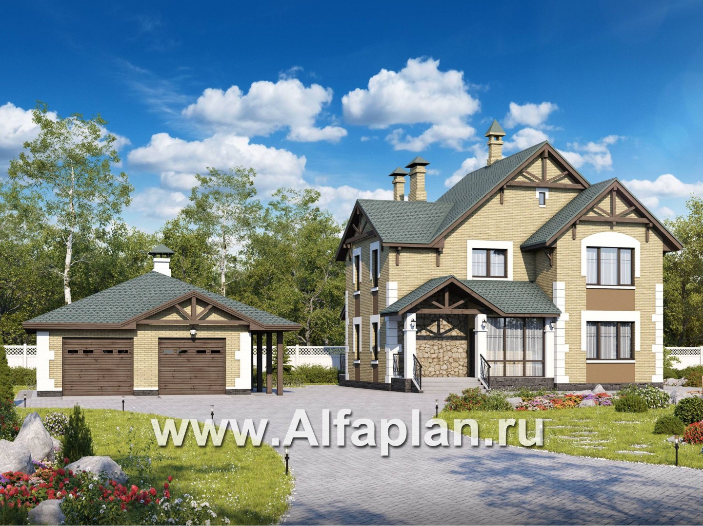 «Плоды успеха»_ДУО - проект двухэтажного дома + проект гаража на 2 автомобиля - основное изображение