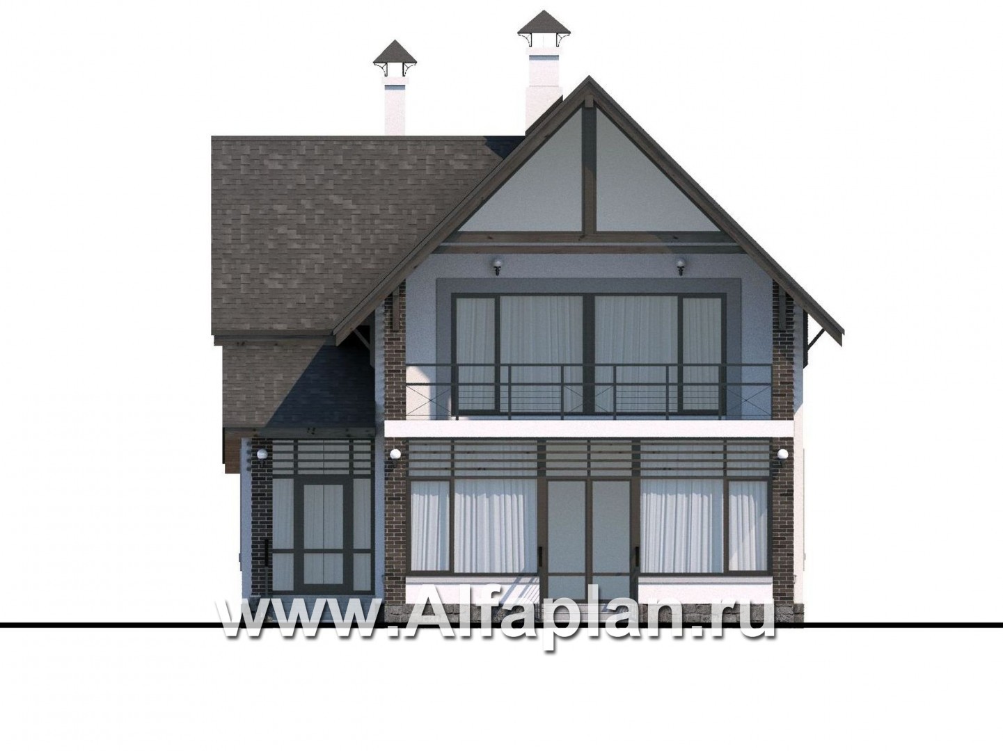 Проекты домов Альфаплан - «Арматор» - современный дом с террасой и лоджией - изображение фасада №1