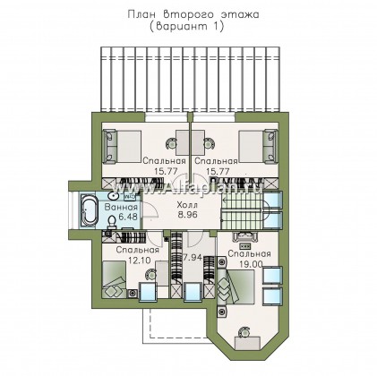 «Капелла» - проект дома с мансардой, из газобетона, с террасой и с эркером, современный стиль - превью план дома