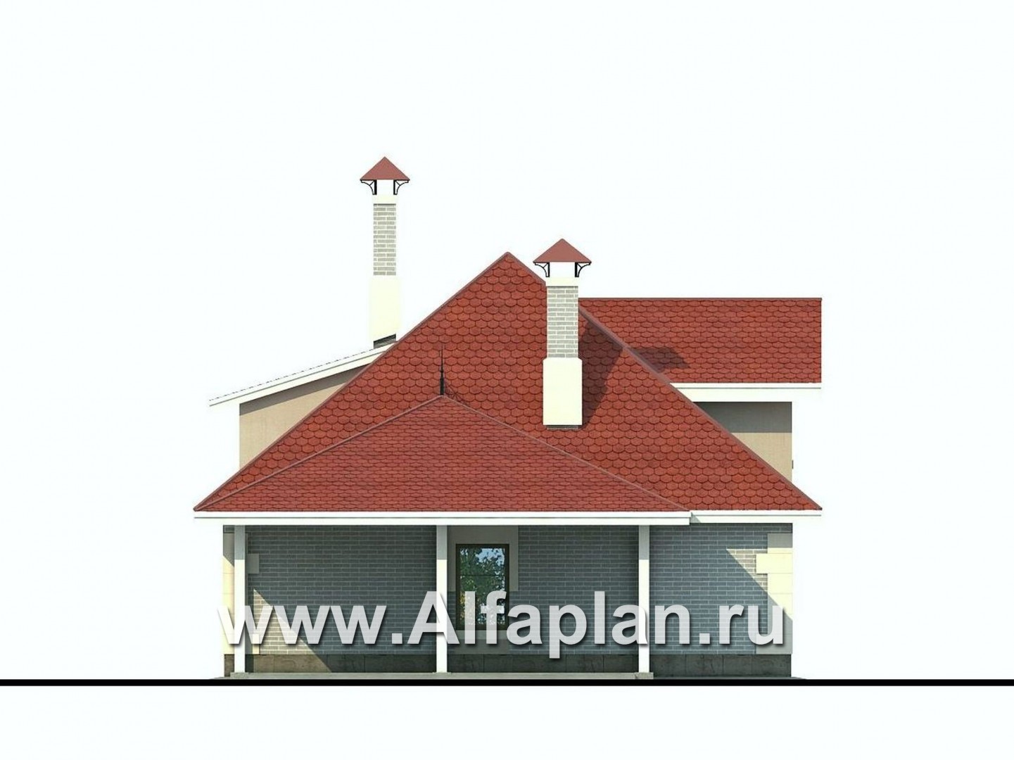 Проект бани со студией в мансарде и с навесом для 2 авто - фасад дома