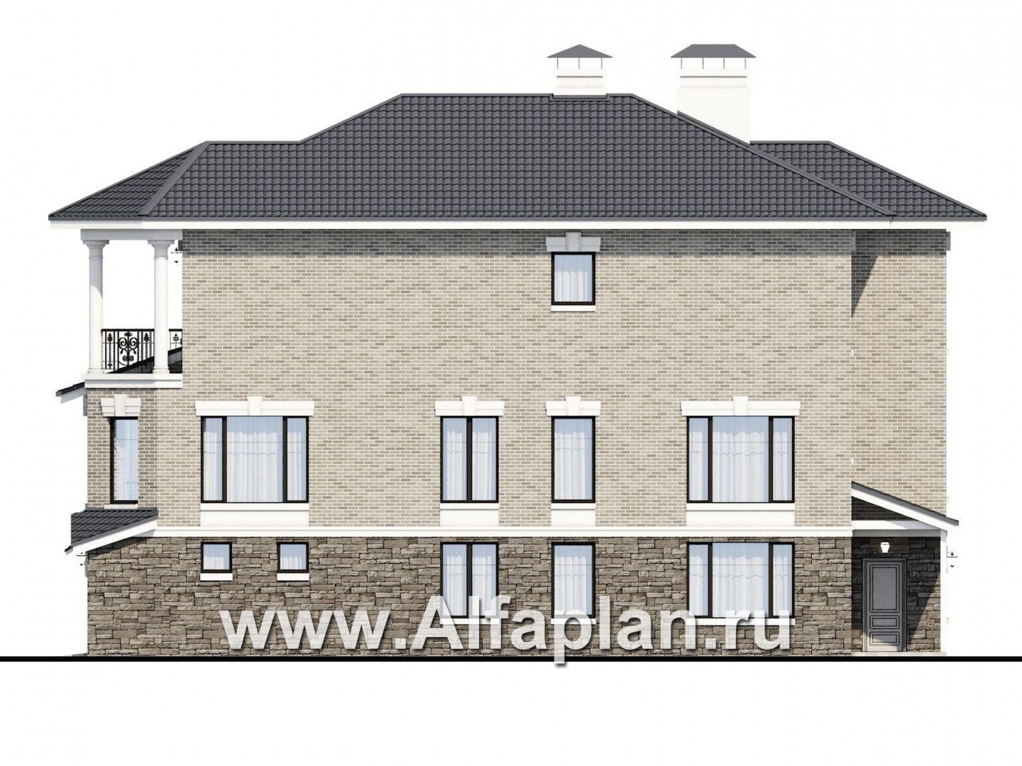 Проекты домов Альфаплан - Трехэтажный классический особняк для узкого участка - изображение фасада №2
