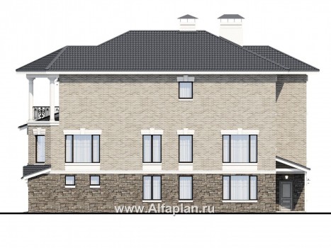 Проекты домов Альфаплан - Трехэтажный классический особняк для узкого участка - превью фасада №2