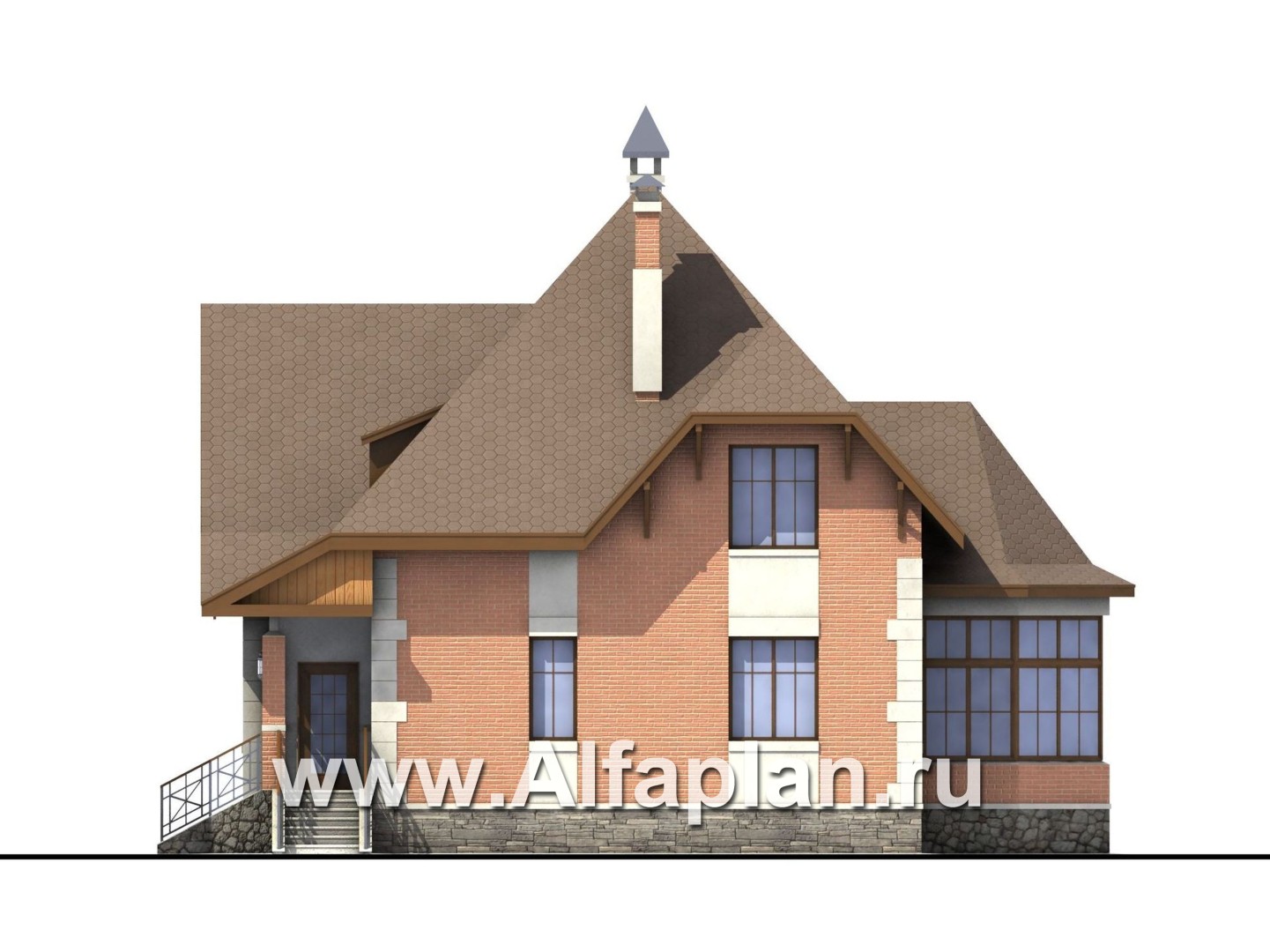 Проекты домов Альфаплан - «Ягерхаус» — загородный дом с пирамидальной кровлей - изображение фасада №2