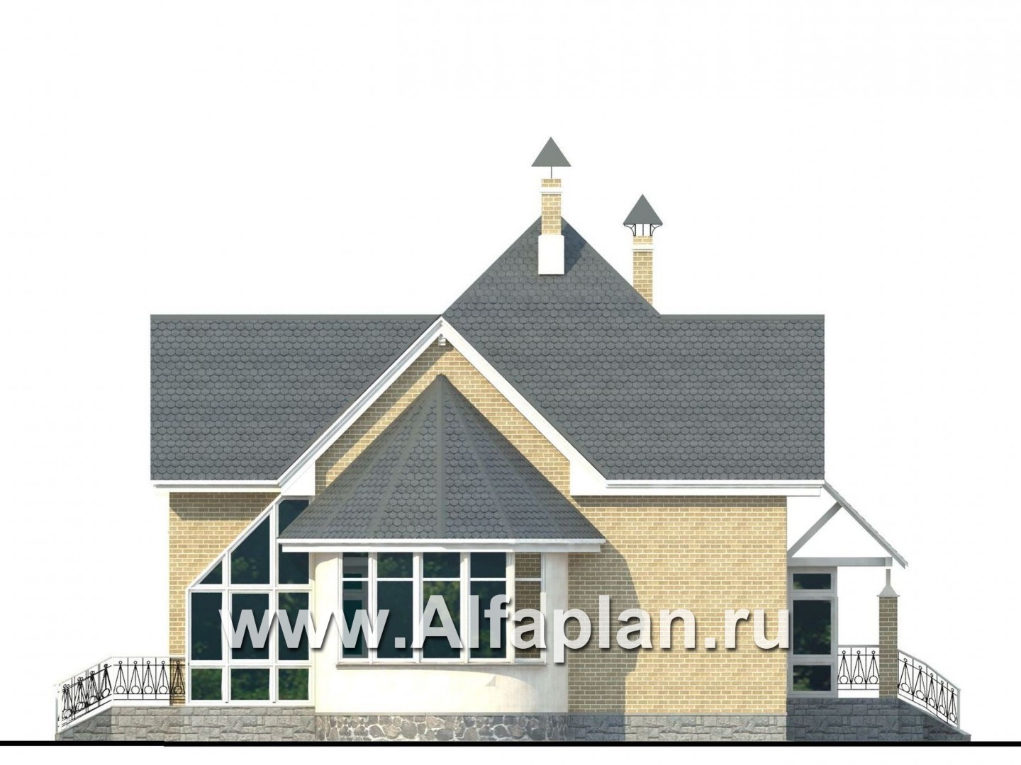 «Солярис» - проект дома с мансардой из газобетона, с террасой,  с двусветной гостиной - фасад дома