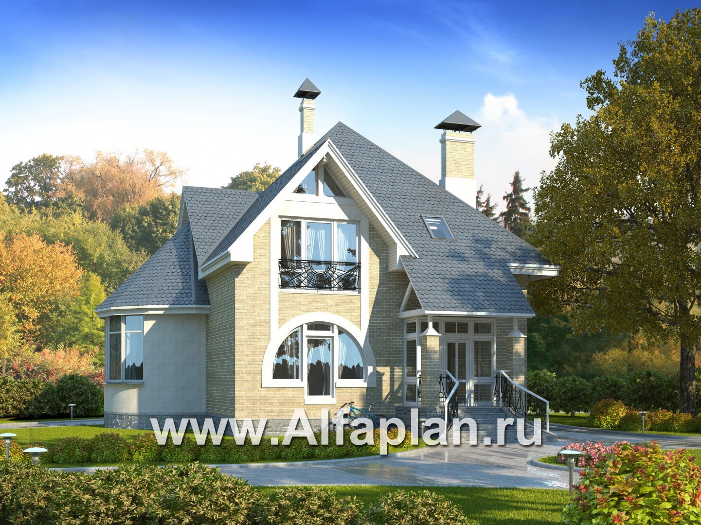 Проекты домов Альфаплан - «Солярис» - загородный дом с двусветной гостиной - основное изображение