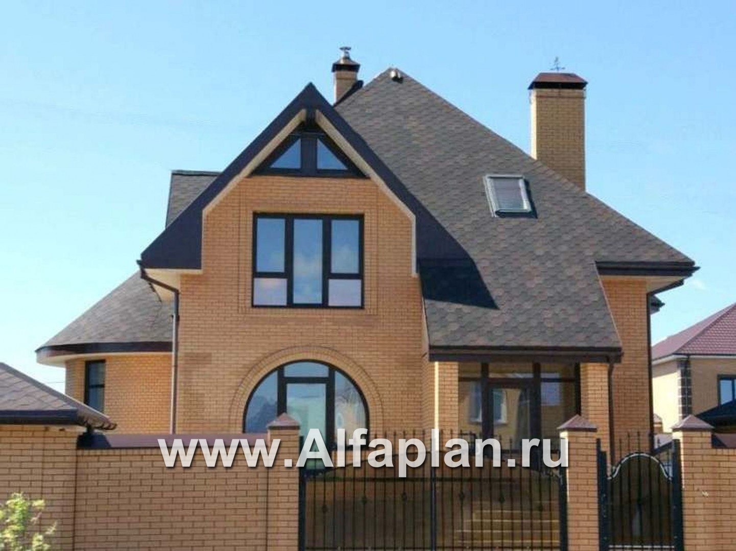 «Солярис» - проект дома с мансардой из газобетона, с террасой,  с двусветной гостиной - дизайн дома №1