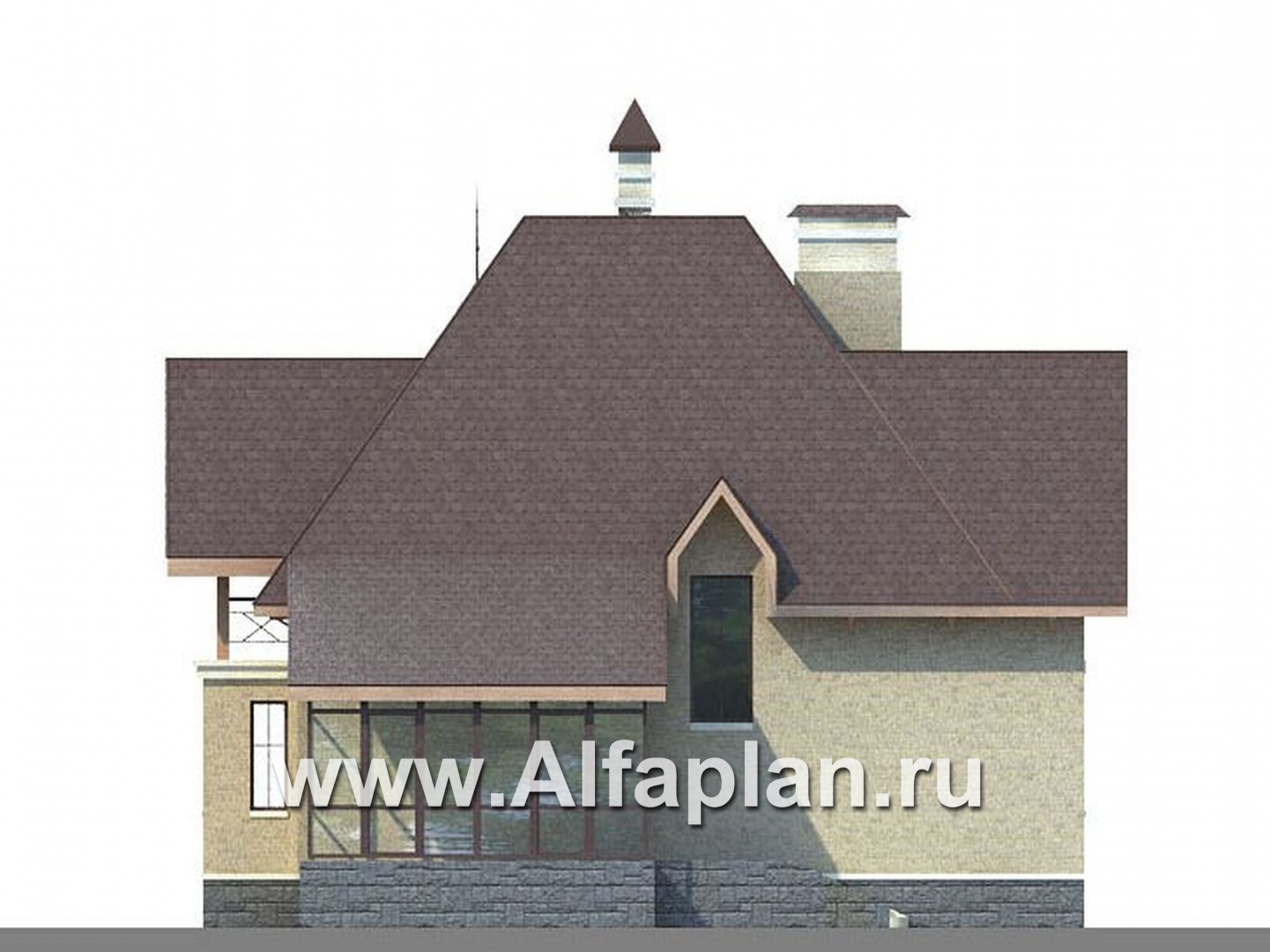 «Авалон» - проект двухэтажного дома с полукруглым эркером, с террасой, с башней в стиле замка - фасад дома