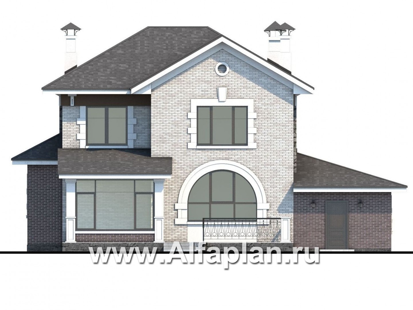 Проекты домов Альфаплан - «Равновесие» - изящный коттедж с террасами и гаражом - изображение фасада №4