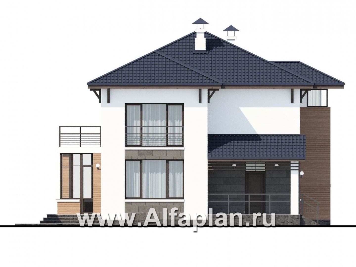 Проекты домов Альфаплан - «Эликсир» - современный коттедж с эффектной гостиной - изображение фасада №3