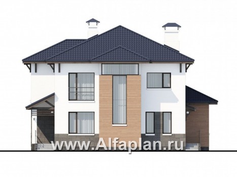 Проекты домов Альфаплан - «Эликсир» - современный коттедж с эффектной гостиной - превью фасада №1