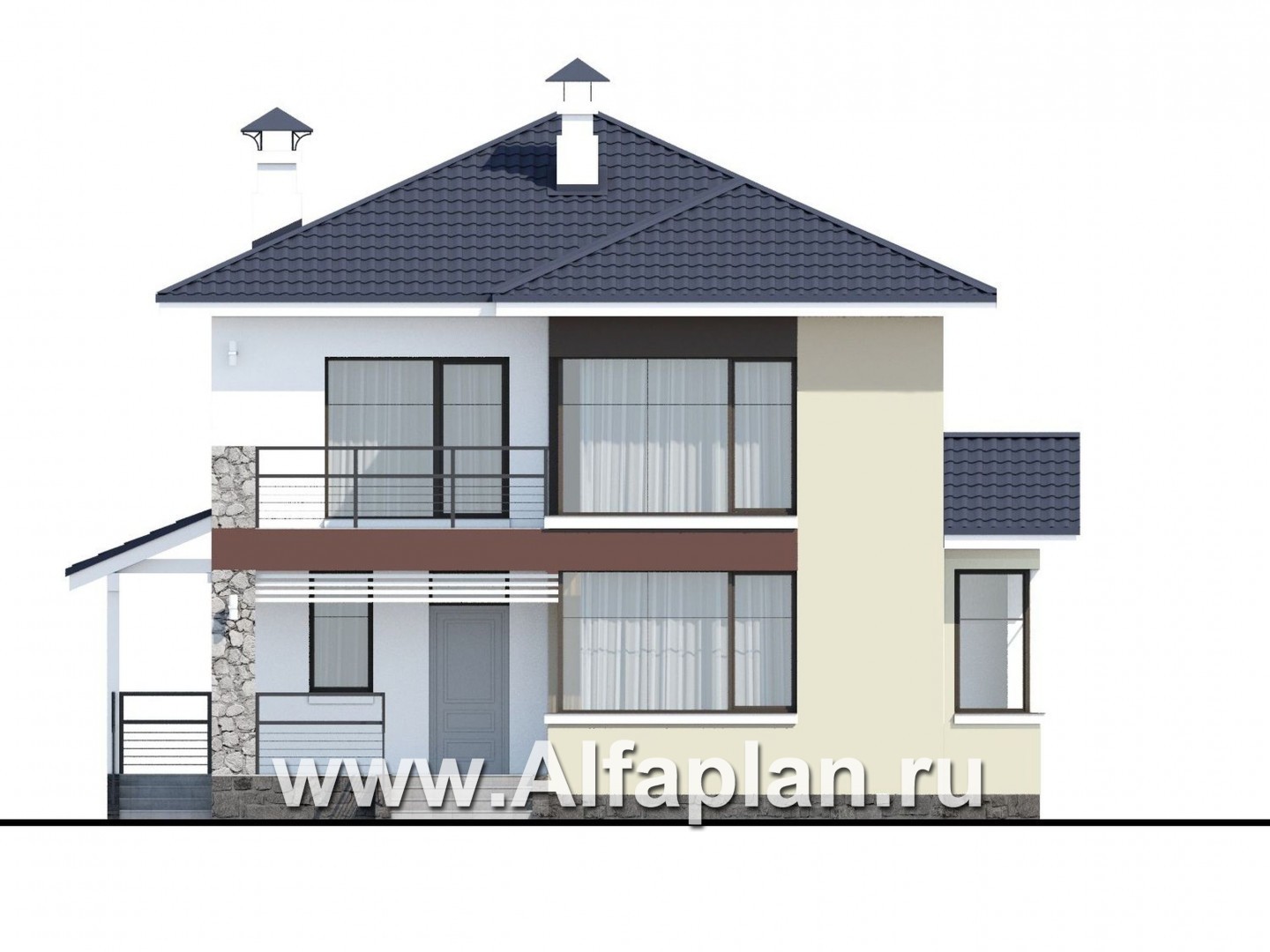 «Лотос» - проект современного двухэтажного дома, 3 спальни, с террасой, в стиле минимализм - фасад дома