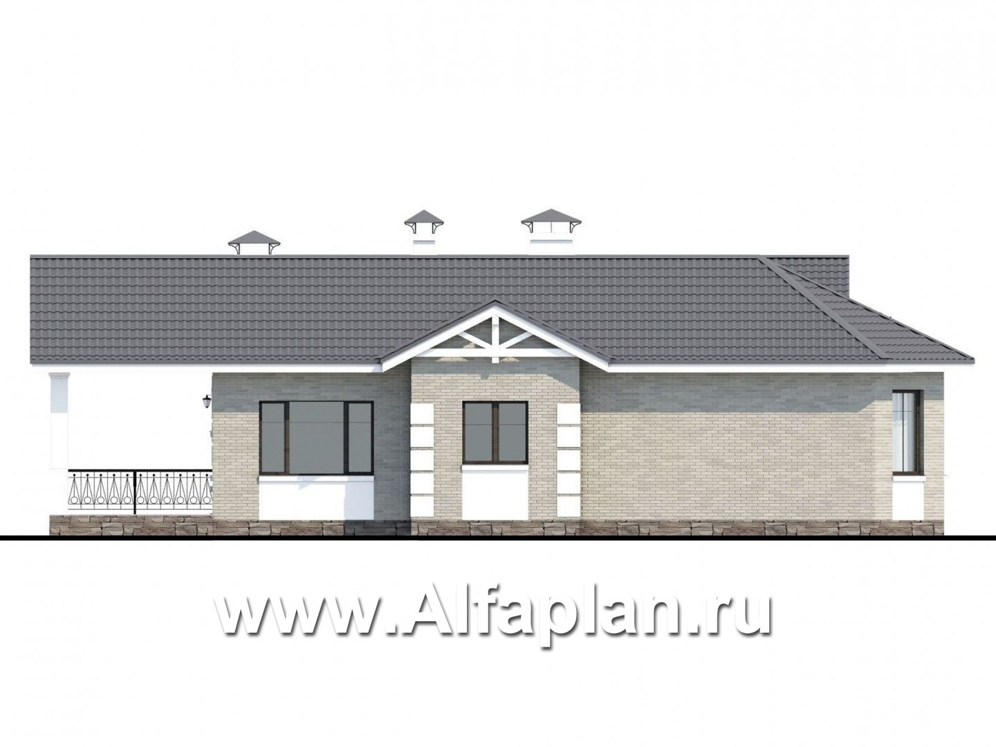 Проекты домов Альфаплан - «Тайный советник» - проект полутораэтажного дома, с эркером и с террасой - изображение фасада №3