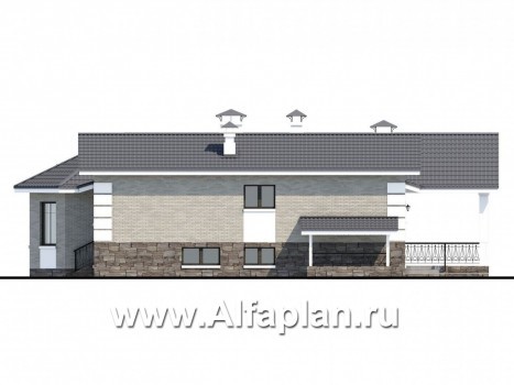 Проекты домов Альфаплан - «Тайный советник» - проект полутораэтажного дома, с эркером и с террасой - превью фасада №2