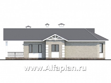 Проекты домов Альфаплан - «Тайный советник» - проект полутораэтажного дома, с эркером и с террасой - превью фасада №3