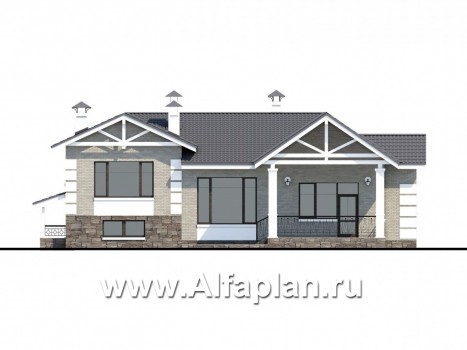 Проекты домов Альфаплан - «Тайный советник» - проект полутораэтажного дома, с эркером и с террасой - превью фасада №4