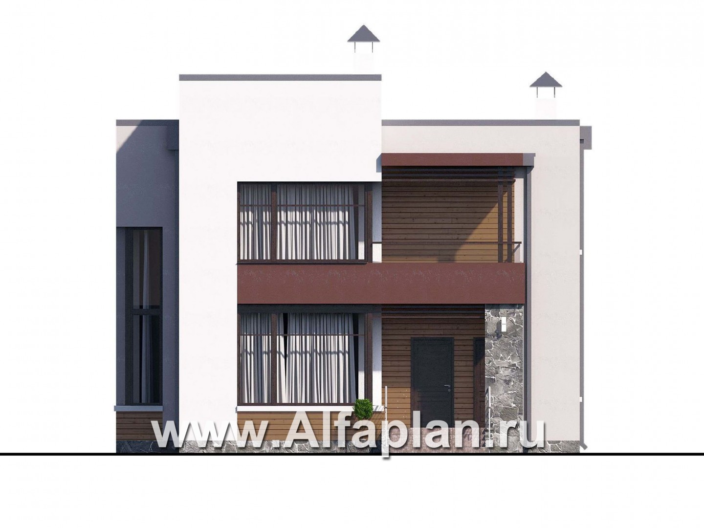 Проекты домов Альфаплан - «Эвр» - современный коттедж с плоской кровлей - изображение фасада №1