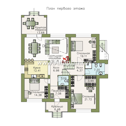 Проекты домов Альфаплан - «Двенадцать месяцев» - современный проект полутораэтажного коттеджа - превью плана проекта №2
