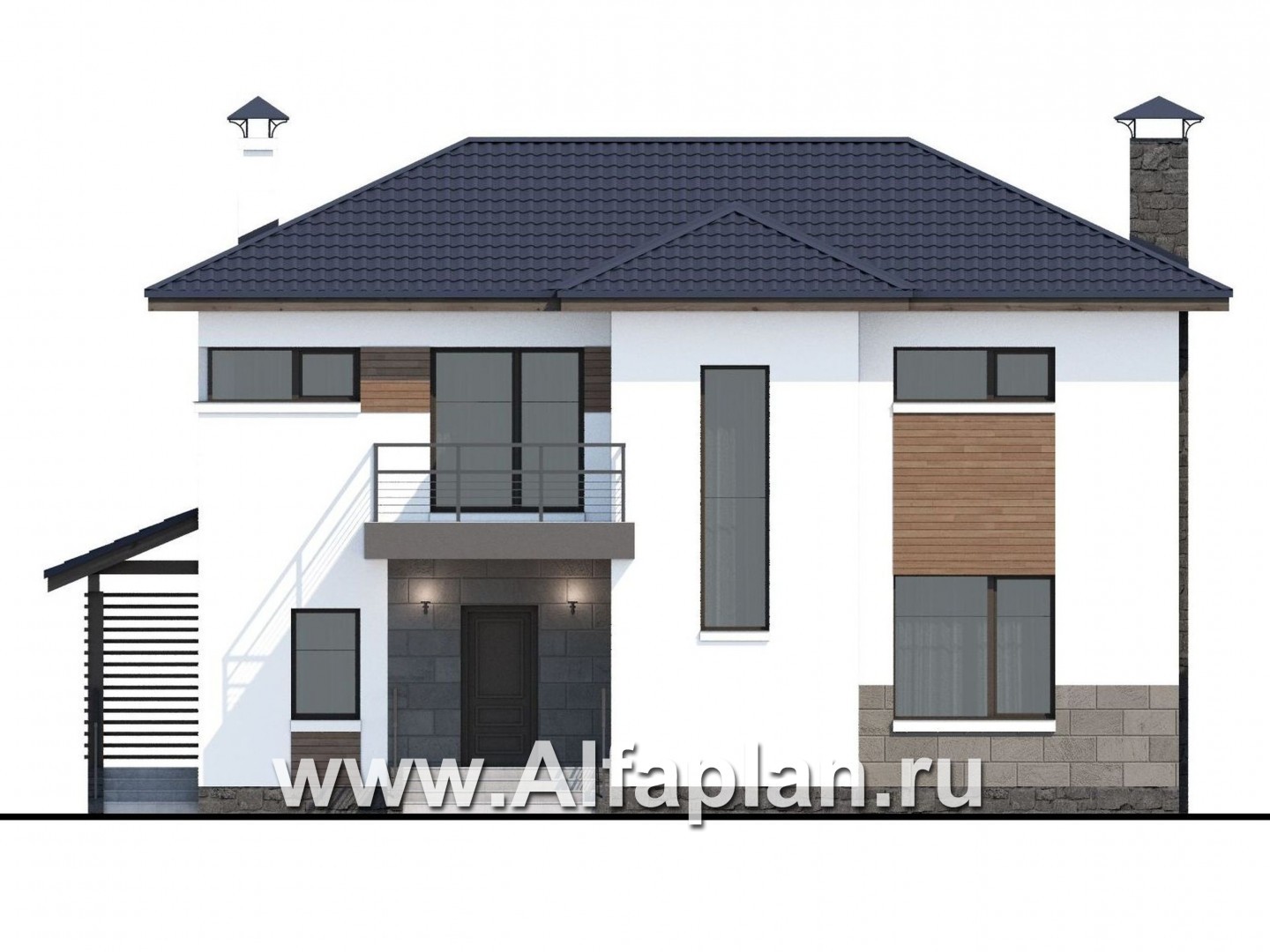 Проекты домов Альфаплан - «Мотивация успеха» - дом, обращенный  окнами в сад - изображение фасада №1