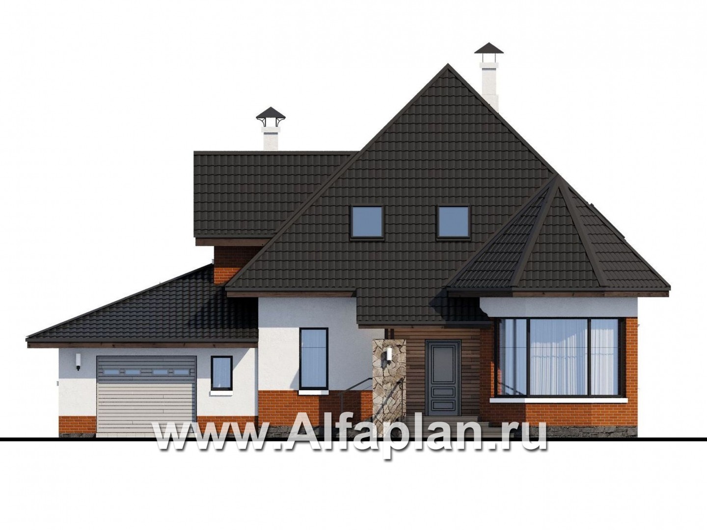 Проекты домов Альфаплан - «Капелла» - современный мансардный дом - изображение фасада №1