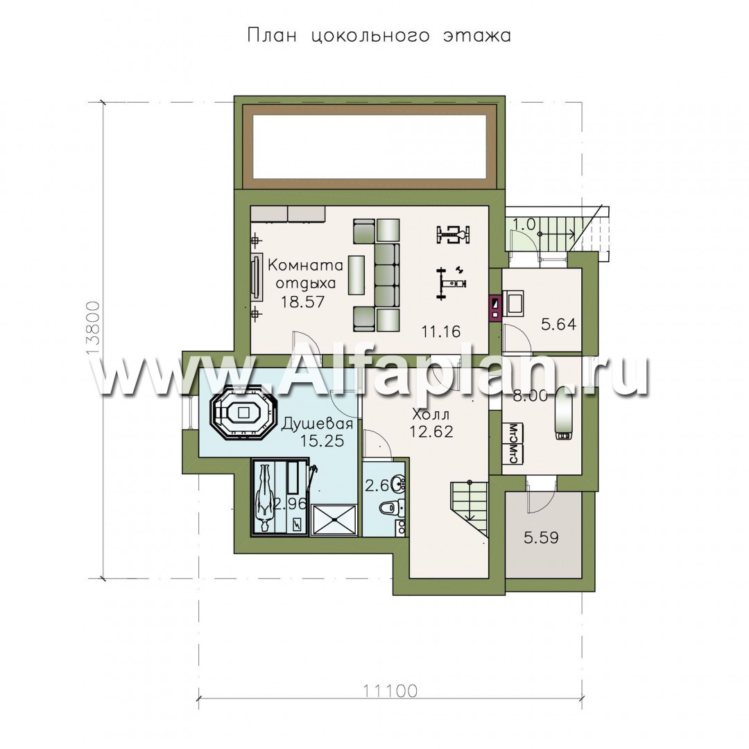 «Тренд» - проект двухэтажного дома из газобетона, с террасой, сауна и спортзал в цоколе, в современном стиле - план дома