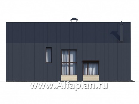 Проекты домов Альфаплан - «Омега» - проект двухэтажного каркасного коттеджа, с террасой, план дома с 5-ю спальнями - превью фасада №3