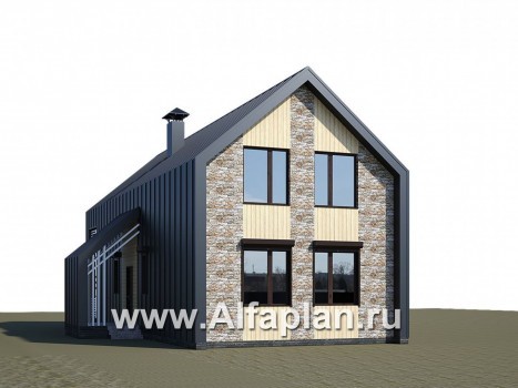 Проекты домов Альфаплан - «Омега» - проект двухэтажного каркасного коттеджа, с террасой, план дома с 5-ю спальнями - превью дополнительного изображения №2