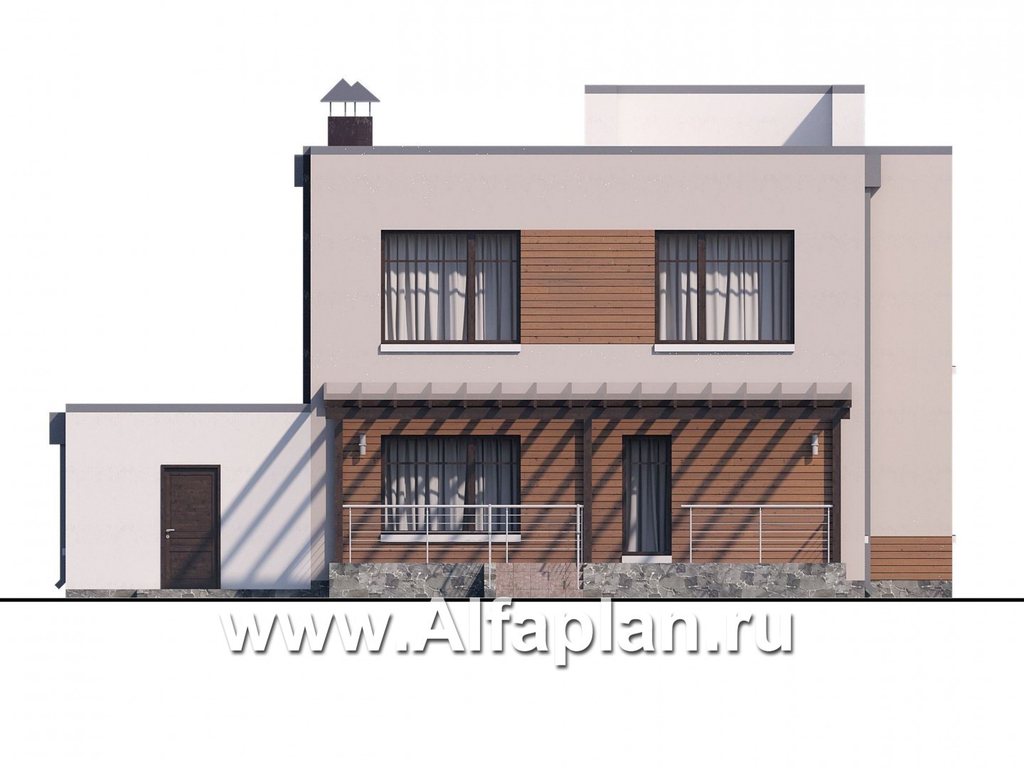 Проекты домов Альфаплан - «Эвр» - современный коттедж с плоской кровлей - изображение фасада №4