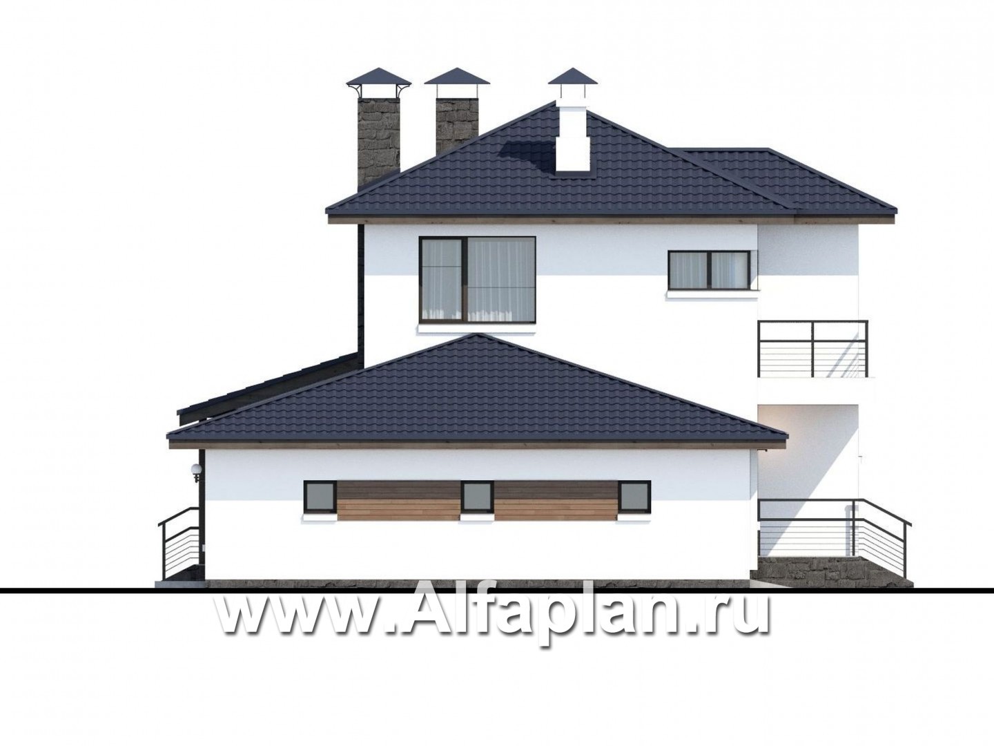 Проекты домов Альфаплан - «Мотивация успеха» - дом с гаражом, обращенный окнами в сад - изображение фасада №3