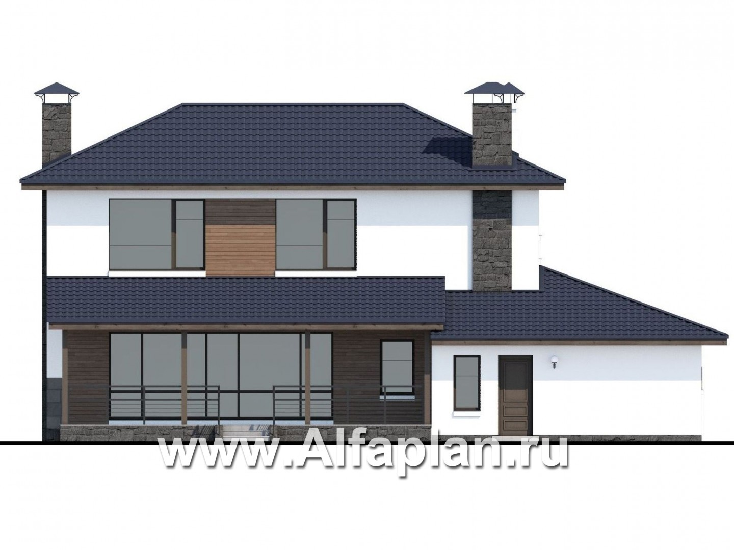 Проекты домов Альфаплан - «Мотивация успеха» - дом с гаражом, обращенный окнами в сад - изображение фасада №4