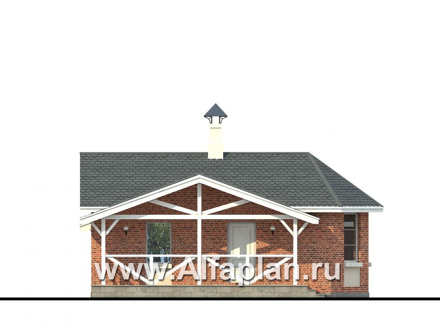 Проект бани из газобетона, с эркером и с террасой, с навесом на 2 авто - фасад дома