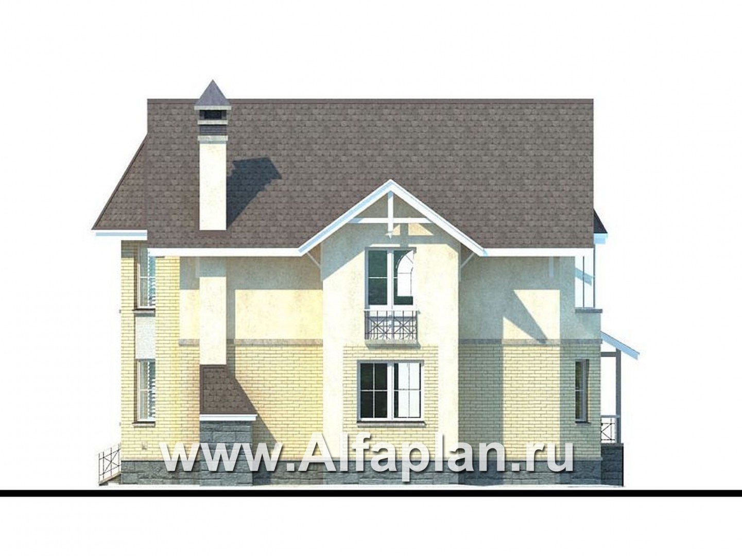 «Фортуна» - проект двухэтажного дома из газобетона, с эркером, для узкого участка - фасад дома