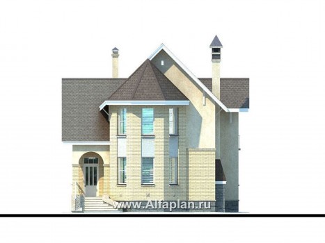 «Фортуна» - проект двухэтажного дома из газобетона, с эркером, для узкого участка - превью фасада дома