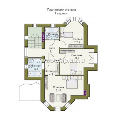 «Фортуна» - проект двухэтажного дома из газобетона, с эркером, для узкого участка - превью план дома